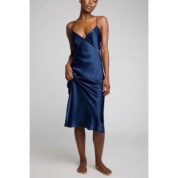 Negative Underwear Eclipse Silk Slip Dress Small Navy MSRP $198 - Picture 1 of 5